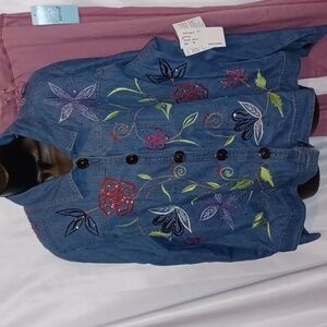 Alex Kin Embroidered Jacket Denim Blue, flowers, oversized, Medium